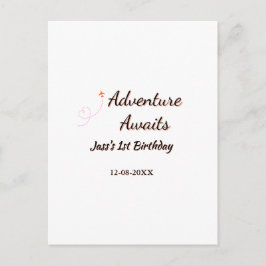 Adventure awaits 1st birthday name date planeretro vykort