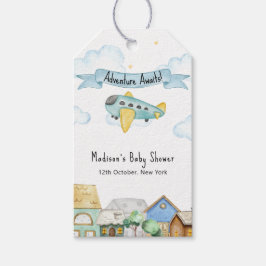 Adventure Awaits Aviator Airplane Baby Shower  Presentetikett