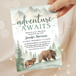 Adventure Awaits Baby Shower Bear Woodland Forest Inbjudningar