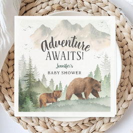 Adventure Awaits Baby Shower Woodland Bear Paper Pappersservett