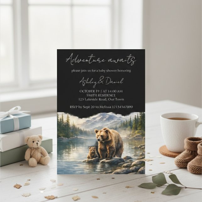 Adventure Awaits Bear & Cub Woodland Baby Shower Inbjudningar (Skapare uppladdad)