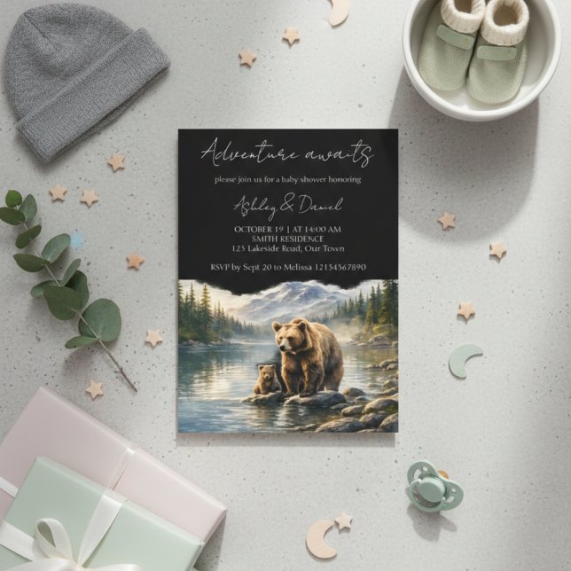 Adventure Awaits Bear & Cub Woodland Baby Shower Inbjudningar (Skapare uppladdad)
