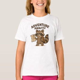 Adventure Awaits Cute Brown Raccoon Design T Shirt