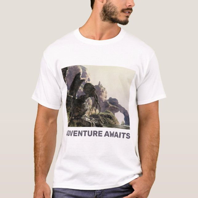 Adventure Awaits. Fantasy landscape T Shirt (Framsida)