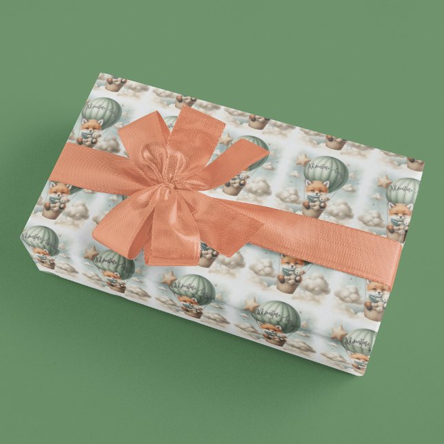 Adventure Awaits Hot Air Balloon Fox Baby Shower Presentpapper (Skapare uppladdad)