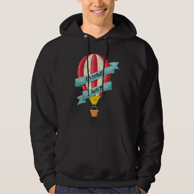 Adventure Awaits Hot Air Balloon Fun Ballooning Me Hoodie (Framsida)