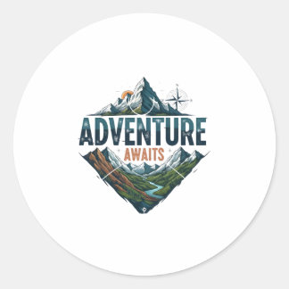 Adventure Awaits Peaks & Valleys Classic Stickers. Runt Klistermärke