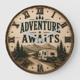 Adventure Awaits Rustic Camper Camping Mountain Stor Klocka