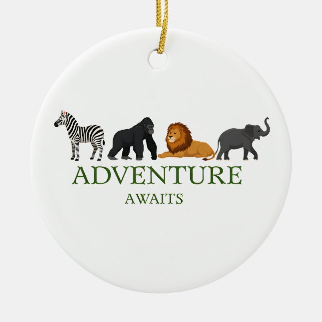 Adventure Awaits - Vintage Binoculars and Mountain Julgransprydnad Keramik (Framsidan)