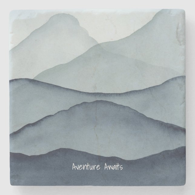 Adventure Awaits Watercolor Mountain Stenunderlägg (Framsidan)