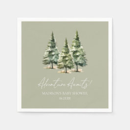 Adventure Awaits! Winter Pine Trees Baby Shower Pappersservett