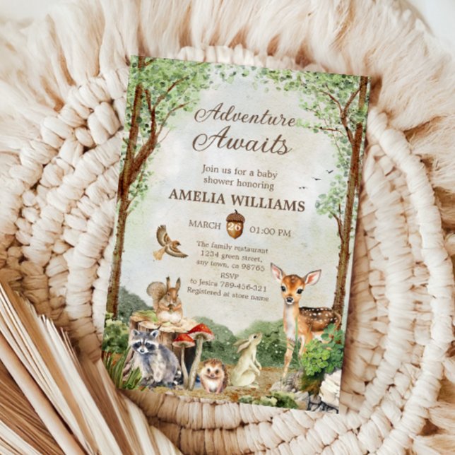Adventure Awaits Woodland Baby Shower Forest Inbjudningar (Skapare uppladdad)