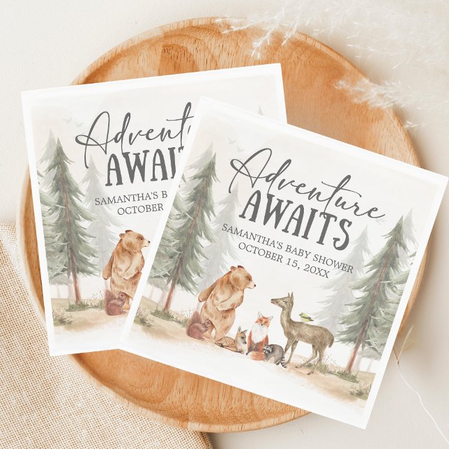 Adventure Awaits Woodland Baby Shower Pappersservett (Woodland Baby Shower Napkin)