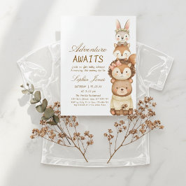 Adventure Awaits Woodland Cute Animals Baby Shower Inbjudningar