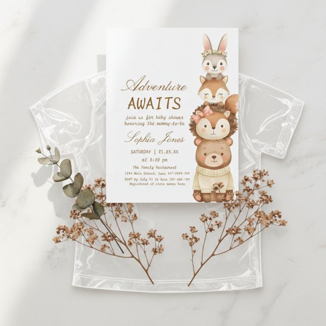 Adventure Awaits Woodland Cute Animals Baby Shower Inbjudningar (Skapare uppladdad)