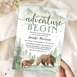 Adventure Begin Baby Shower Bear Woodland Forest Inbjudningar