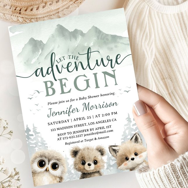 Adventure Begin Baby Shower Woodland Mountain Inbjudningar (Skapare uppladdad)