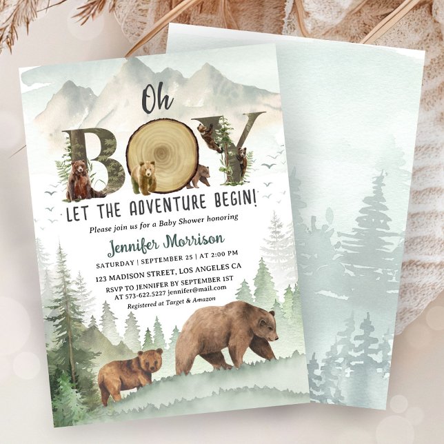 Adventure Begin Bear Boy Baby Shower Woodland  Inbjudningar (Skapare uppladdad)
