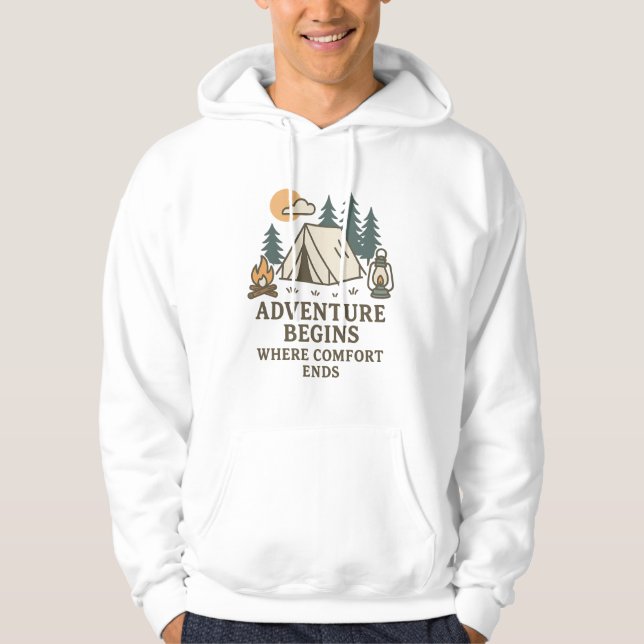 Adventure Begins Where Comfort Ends Camping hoodie (Framsida)