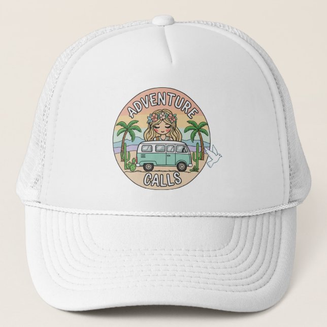 Adventure Calls Boho Camper Trucker Hat Keps (Framsida)