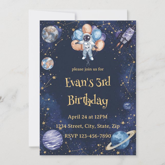 Adventure Galaxy Birthday Invitation | Astronaut Inbjudningar (Framsida)