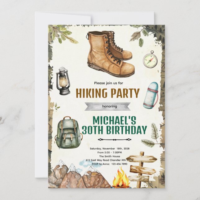 Adventure hiking camping party Invitation Inbjudningar (Framsida)