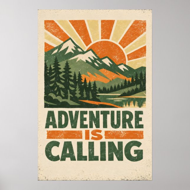 Adventure Is Calling — Vintage Mountain Poster (Framsidan)