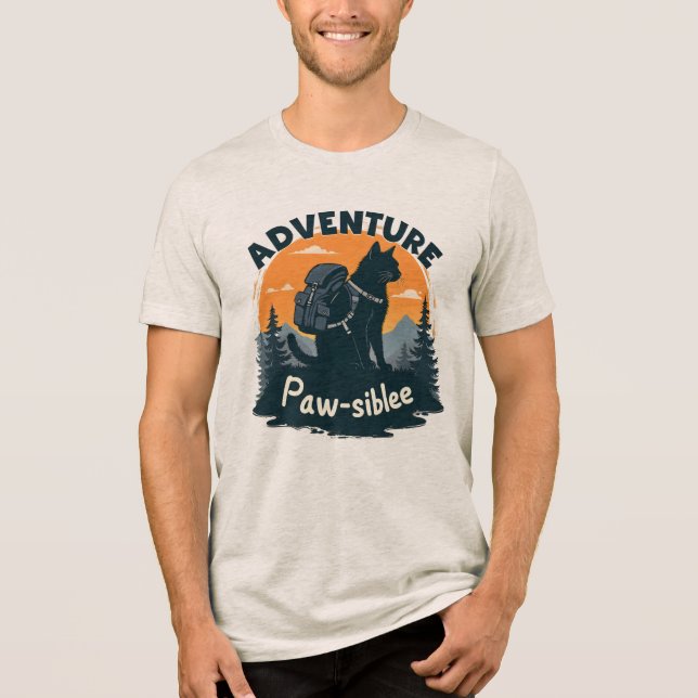 Adventure Is Paw-sible Black Cat Hiker Backpack T Shirt (Framsida)