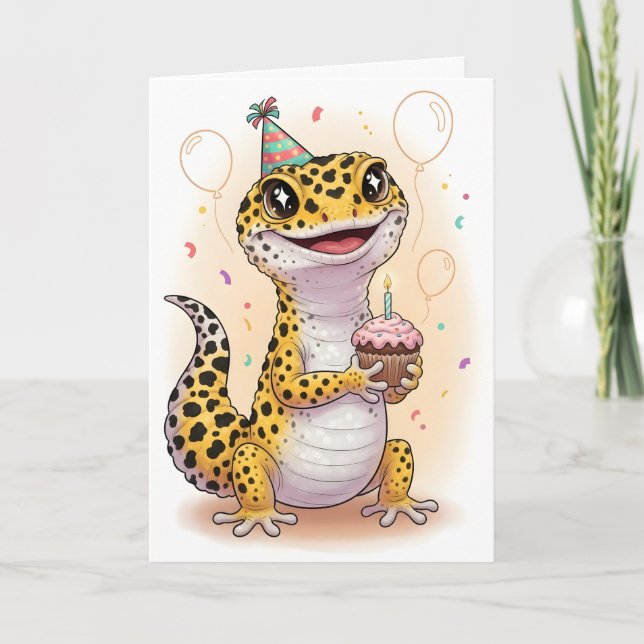 Adventure Leopard Gecko Birthday Card Kort (Framsida)