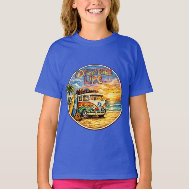 Adventure Life Retro Hippie Beach Sunset Graphic  T Shirt (Framsida)