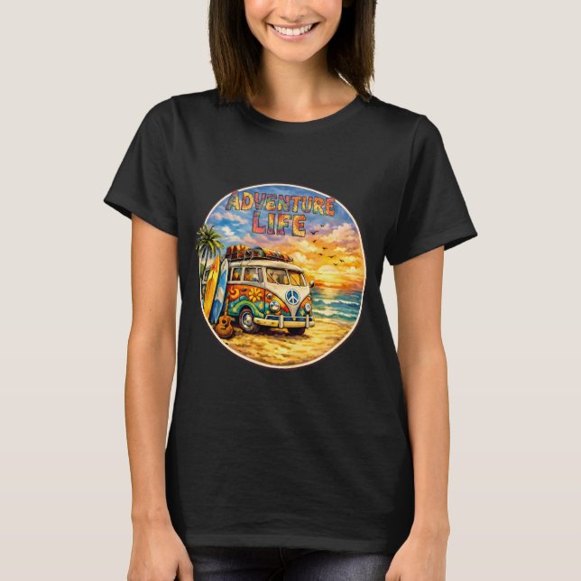 Adventure Life Retro Hippie Beach Sunset Graphic T Shirt (Framsida)