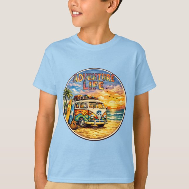 Adventure Life Retro Hippie Beach Sunset Graphic T Shirt (Framsida)