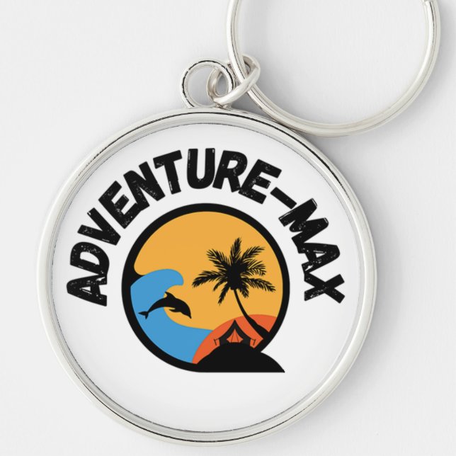 Adventure-MAX-logotyp Rund Silverfärgad Nyckelring (Framsidan)