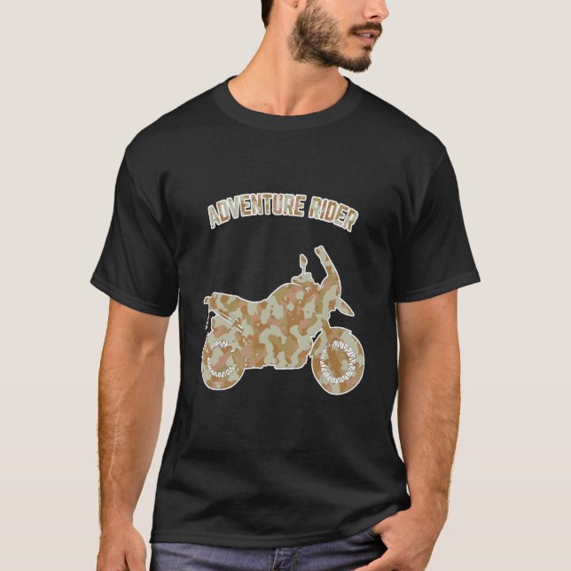 Adventure Motorcycle Biker Off Road Rider Camoufla T Shirt (Framsida)