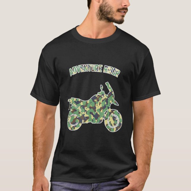 Adventure Motorcycle Biker Off Road Rider Camoufla T Shirt (Framsida)