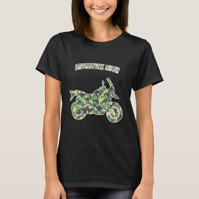 Adventure Motorcycle Biker Off Road Rider Camoufla T Shirt (Framsida)