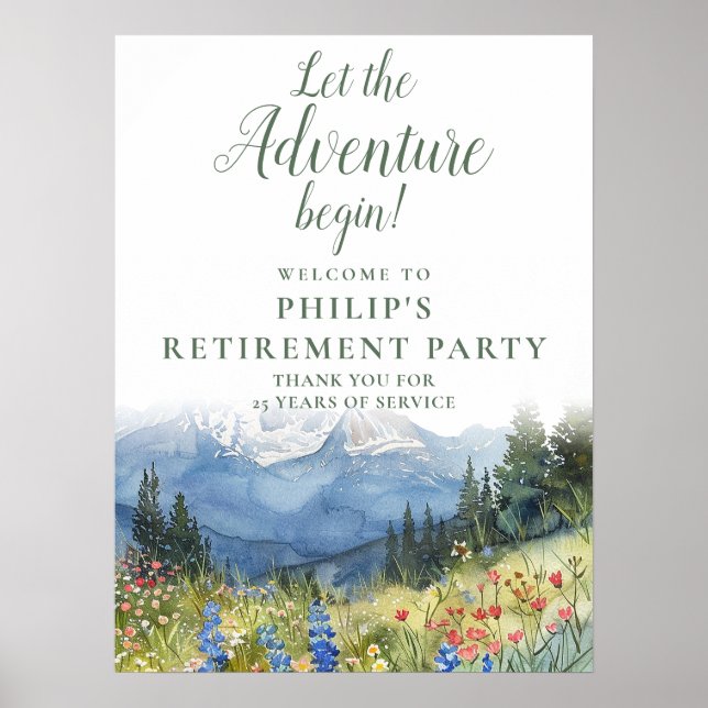 Adventure Mountain Retirement Party Welcome Sign Poster (Framsidan)