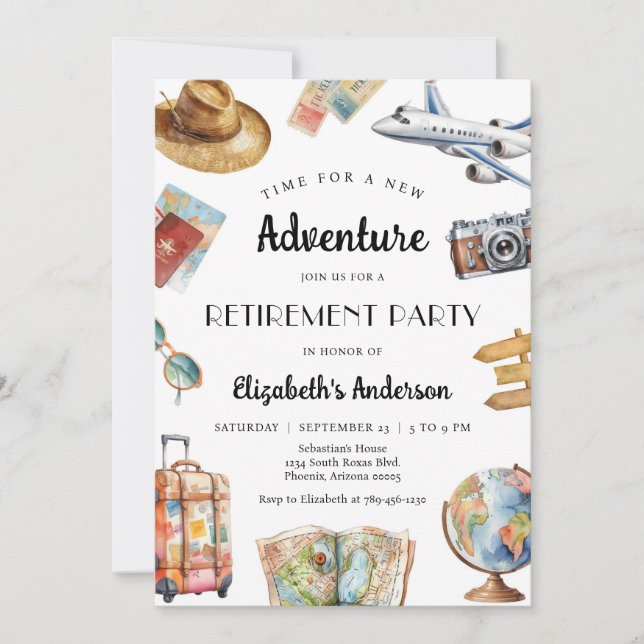 Adventure Travel Theme Retirement Invitation Inbjudningar (Framsida)