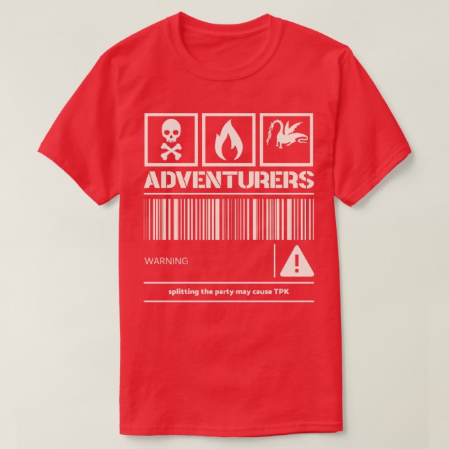 Adventurers Warning Delning av party kan orsaka T Shirt (Design framsida)