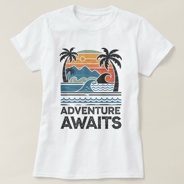  Adventures Await: Bold Exploration T-Shirt Design (Design framsida)