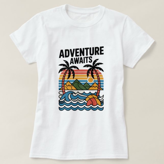  Adventures Await: Bold Exploration T-Shirt Design (Design framsida)