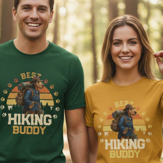 Adventurous Airedale Hiker Wilderness Explorer T Shirt (Skapare uppladdad)