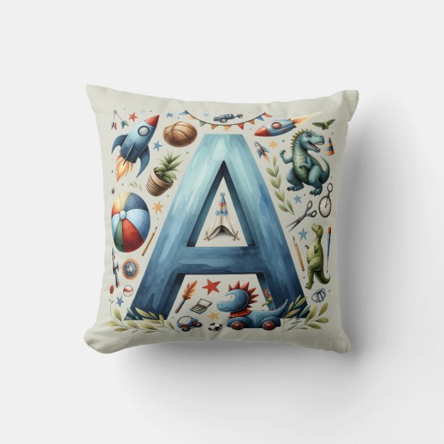 Adventurous Alphabet A - Anpassade Namn Cushion Kudde (Framsida)