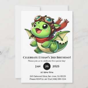 Adventurous Baby Dragon Birthday Inbjudningar