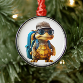 Adventurous Cute Little Turtle med ryggsäck, Julgransprydnad Metall