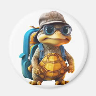 Adventurous Cute Little Turtle med ryggsäck, Magnet