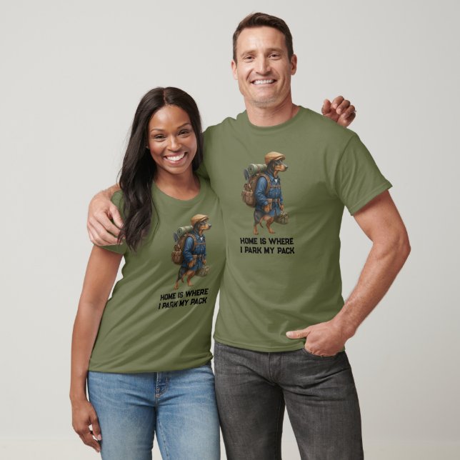 Adventurous Dachshund Hiker Home Is Where My Pack T Shirt (Unisex)