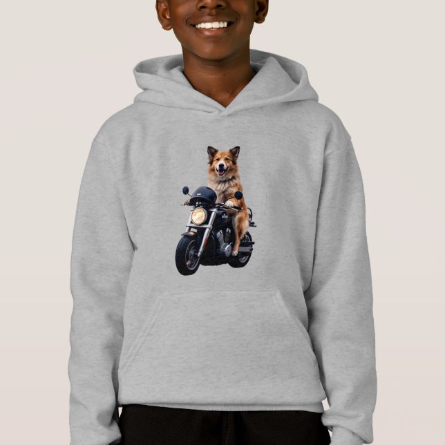 Adventurous Hund Riding a Motorcycle - Kids Pullov T Shirt (Framsida)