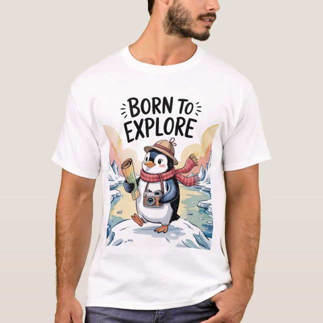 Adventurous Penguin med Karta och kamerans design T Shirt (Framsida)