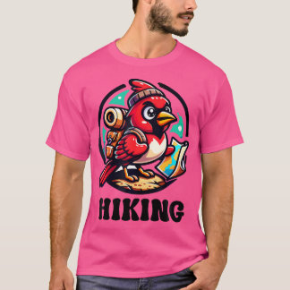 Adventurous Tecknad Red Cardinal Bird Hiking T Shirt